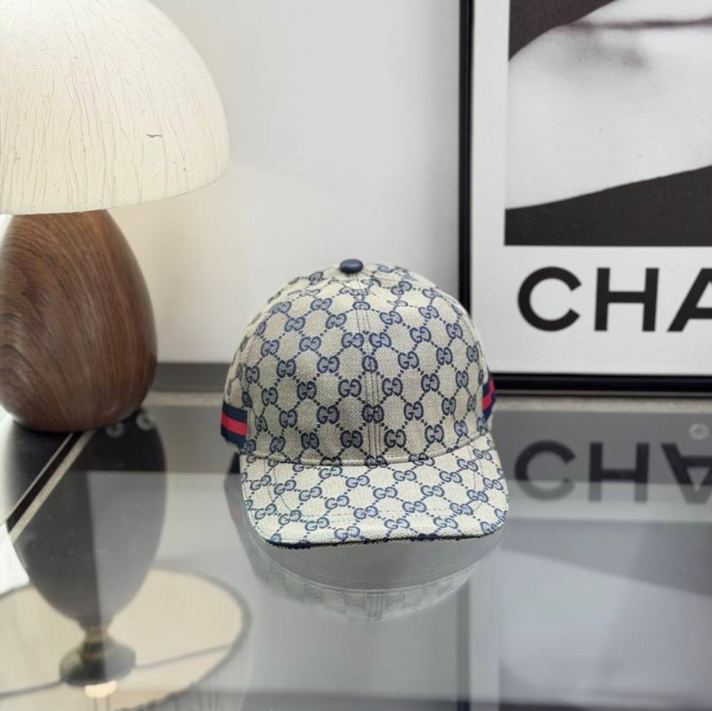 Gorra Original GG Canvas Baseball Cap con Web en combinación Beige / Azul Marino de Gucci